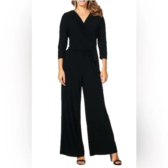 MSK Black wide leg Jumpsuit with 3/4 length sleeves - Picture 1 of 13